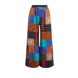 ROMWE Hippie Patchwork Print Wide Leg Pants